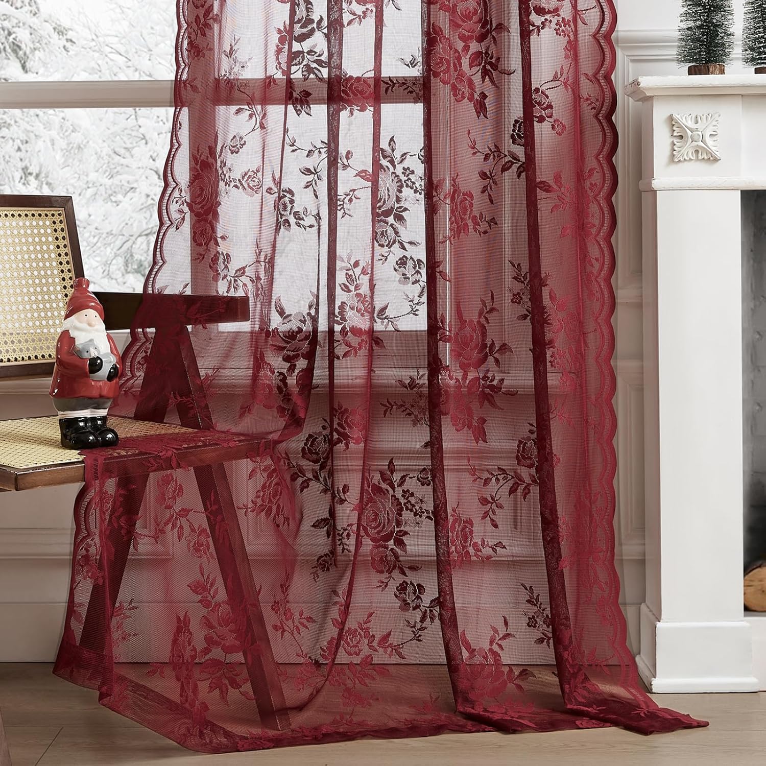 1 PC Burgundy Lace Curtains 45 - Curtain Rods review and price
