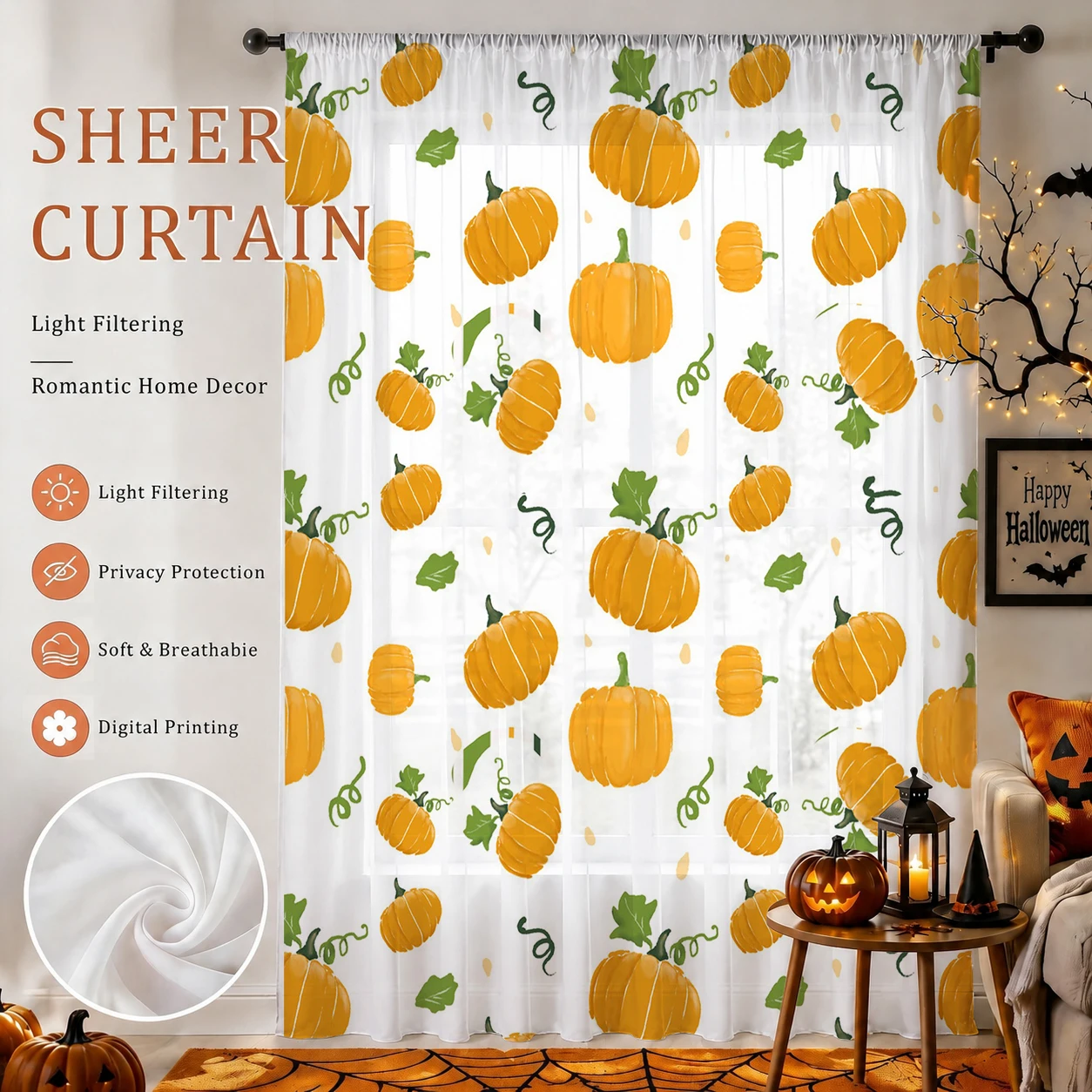 Halloween Sheer Curtain Rod Po - Curtain Rods review and price
